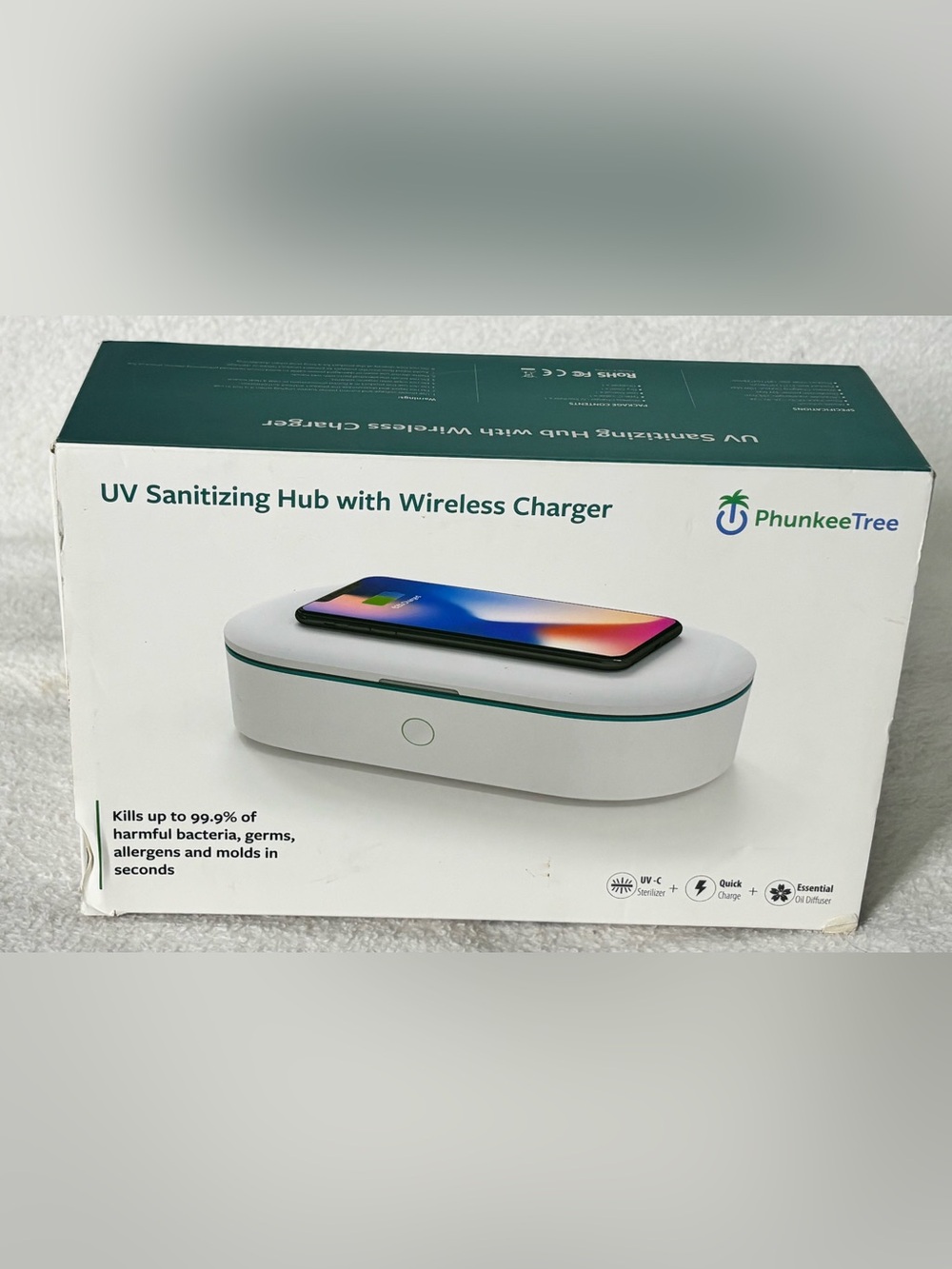 PhunkeeTree UV Sanitizing Hub with Wireless Charger - White